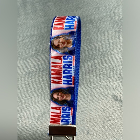 Handmade original Kamala Harris keychain wristlet. Blue strap, silver hardware. - Picture 8 of 9